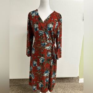 Kaileigh Floral Faux Wrap Long Sleeved Dress XL